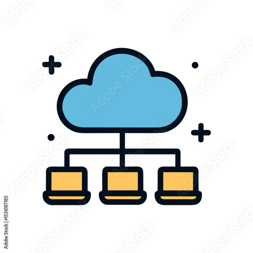 Digital cloud connects devices in network. Icon symbol illustration