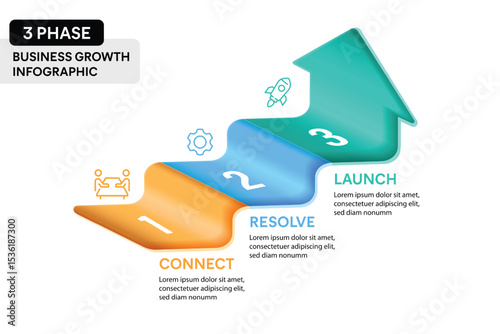 3D Arrow Infographic Vector Illustration. 3 Step Business Growth Projection Infographic Concept.