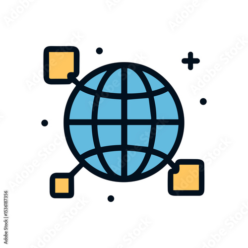 Blue Earth Connecting to Yellow Notes. Icon symbol illustration