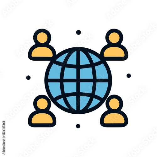 Global network connecting people around world. Icon symbol illustration