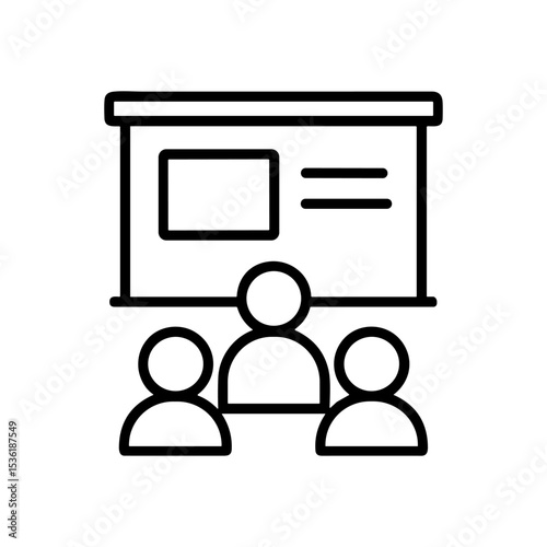 Presentation audience attentively watching whiteboard. Icon symbol illustration
