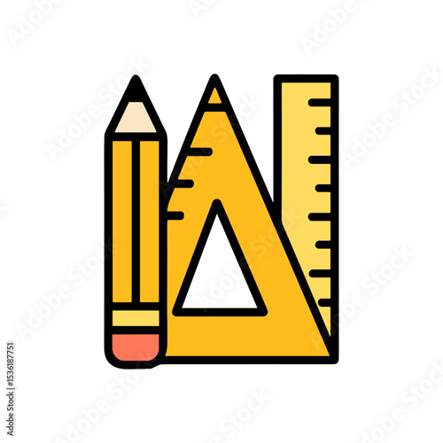 Drafting tools stand at attention. Icon symbol illustration