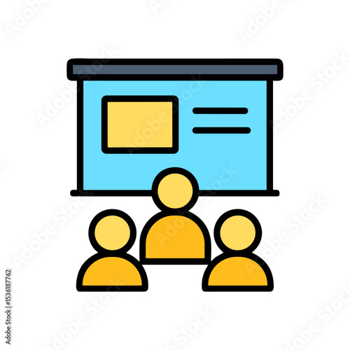 Presentation Audience watches projected chart. Icon symbol illustration