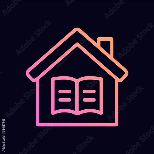 Storybook home radiates knowledge. Icon symbol illustration