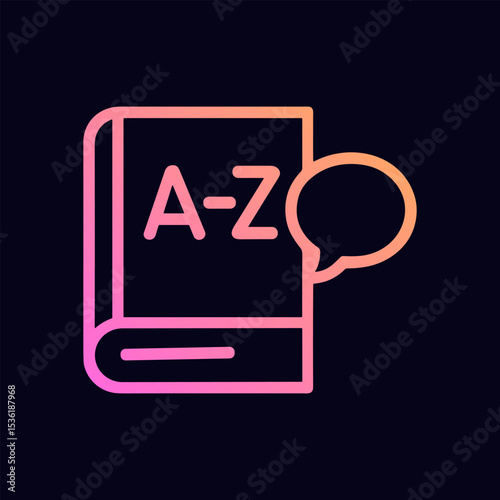 Educational book imparting linguistic knowledge. Icon symbol illustration