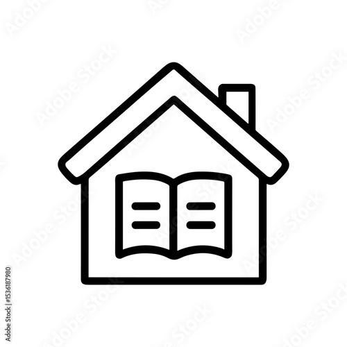 Cozy learning space home with book. Icon symbol illustration