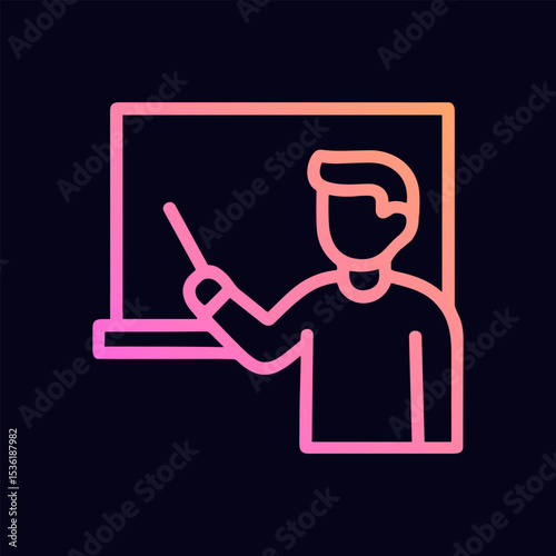 Teacher instructing in front of chalkboard. Icon symbol illustration