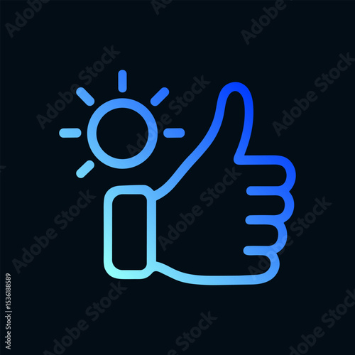 A glowing thumbsup with sun. Icon symbol illustration