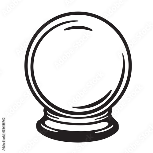 A bold black and white silhouette illustration showcasing a crystal ball, symbolizing fortune telling and psychic readings for future insights.