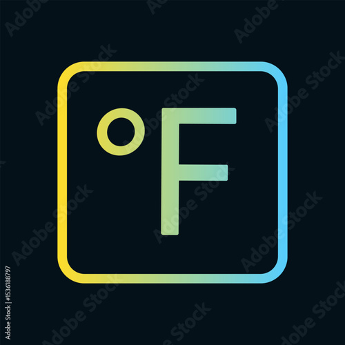 Fahrenheit symbol radiating warmth cool blue fading. Icon symbol illustration