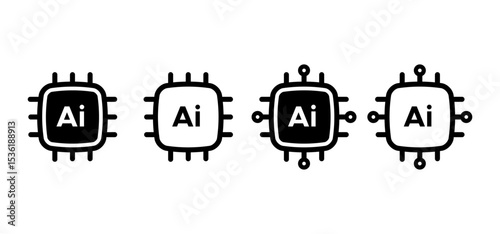 AI Chip Icon Set – Minimal Artificial Intelligence Processor Symbols for Technology Projects
