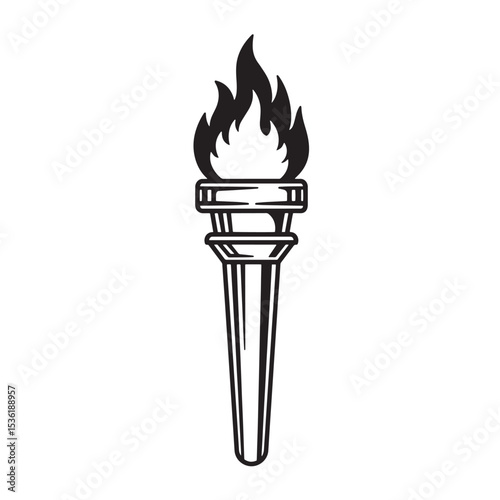 A classic silhouette of a burning torch featuring flames in black on a white background with an elegant and timeless design