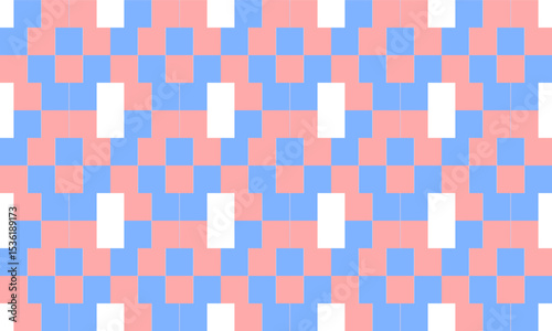 Pink and blue complicated rectangular block repeat pattern, replete image, design for fabric printing, patter print, square