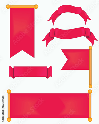 High-quality vector set of red banners and ribbons in multiple styles and shapes. Great for use in poster design, labels, tags, awards, cards, and decorative purposes. Fully editable format.