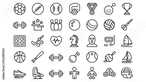 Extensive Sports Icons Set 40+ High-Quality Line Art Vector Graphics for Websites and Applications