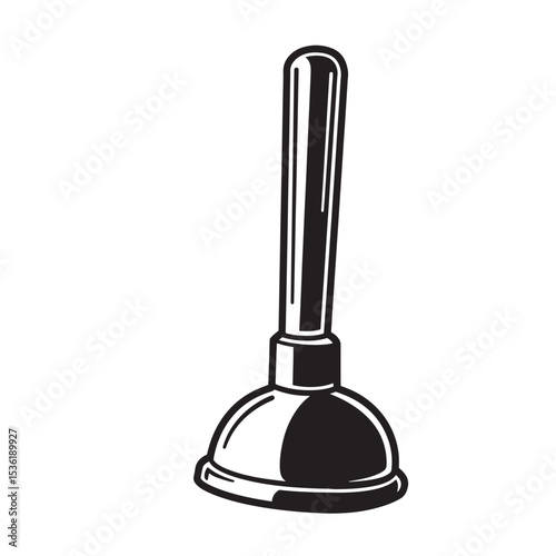 A simple black and white illustration of a classic plunger for plumbing unclogging and household repair in a modern style silhouette
