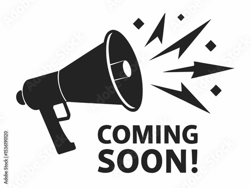 megaphone is announcing coming soon silhouette on white background, perfect for marketing and advertisement vector design
