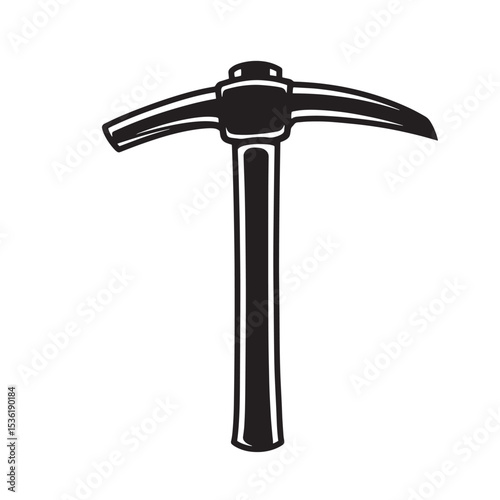 A striking illustration of a classic pickaxe tool presented in a simple bold black and white silhouette design perfect for various applications.