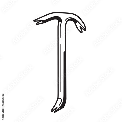 An illustration depicting a black and white silhouette of a hand drawn crowbar against a plain white background