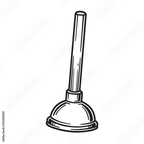 Black and white illustration of a traditional plunger tool isolated on a clean white background representing home maintenance and plumbing repairs.