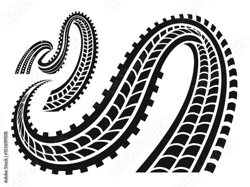 Tire tracks black silhouette, Grunge tire track, wheel braking marks. Truck, car or motorcycle tread pattern silhouette. vector illustration