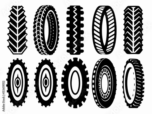 Tire tracks black silhouette, Grunge tire track, wheel braking marks. Truck, car or motorcycle tread pattern silhouette. vector illustration