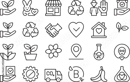 Sustainable Living Icons Eco-Friendly Line Art Graphics for Websites and Apps