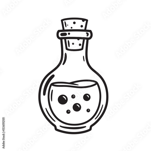 Hand drawn potion bottle illustration depicting a whimsical design with a cork stopper silhouette ready for magical or fantasy concepts.