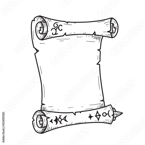 Hand-drawn vintage paper scroll with etched decorative details a classic design for your creative projects a silhouette image.