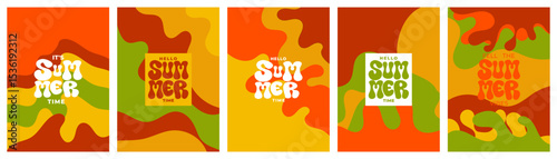 Colorful abstract set of summer wavy lines backgrounds. Modern template with simple wavy line style. Minimal wavy background design for print, cover, poster, card, banner, flyer, social media stock