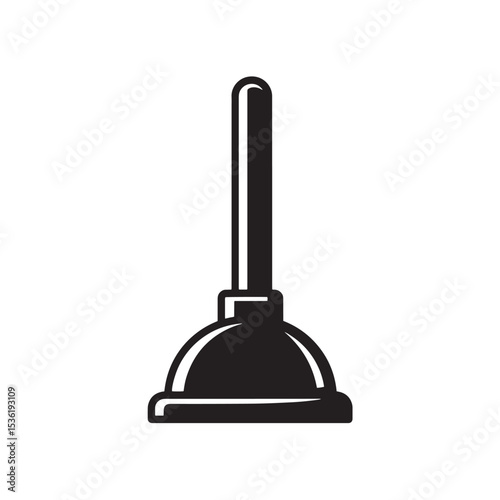 Simple illustration of a black and white silhouette of a classic plunger used for plumbing and unclogging drains in vector format.