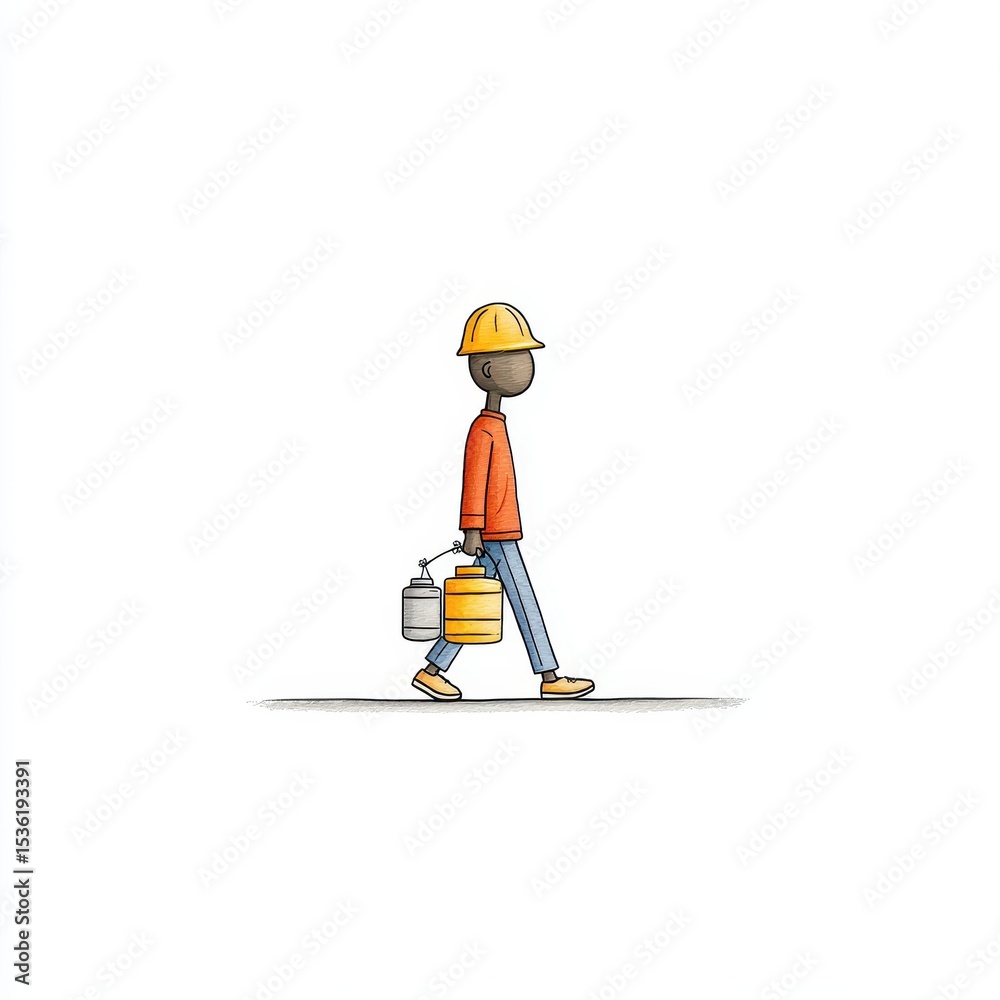 Obraz premium Pixel Art Construction Worker Walking with Tools