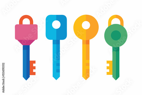 set of Keys with Keychain icon silhouette vector illustration