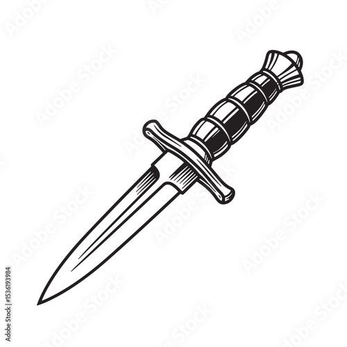Vintage hand drawn dagger silhouette illustration isolated on white a classic symbol of protection and warfare vector graphics