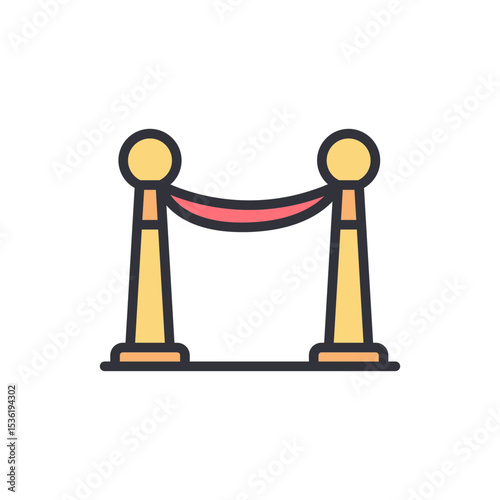 Elegant Crowd Control Barrier With Golden Posts And Velvet Rope