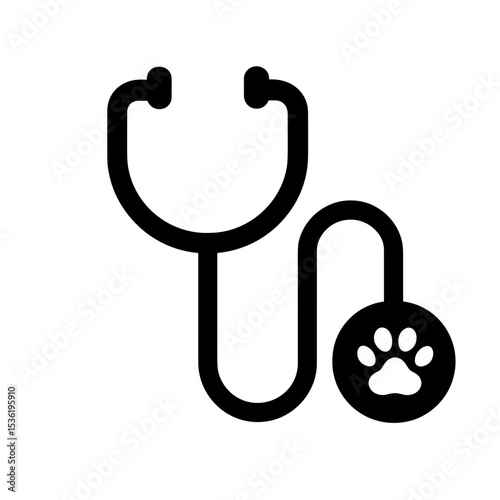Stethoscope with paw – represents veterinary care or pet checkup, solid icon