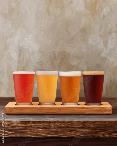 Flat Vector Design of Beer Flight Tasting Glasses on Wood Set