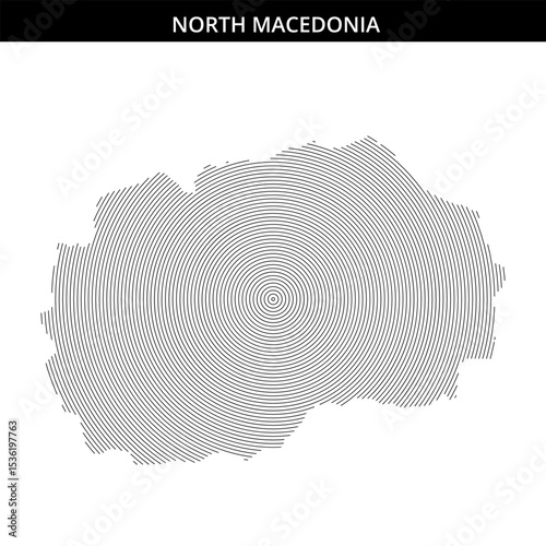 Map outline of North Macedonia displayed in circle pattern