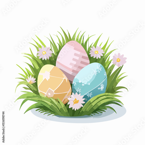 Minimal Easter egg scene with gentle colors and soft greenery, great for seasonal banners and product packaging
