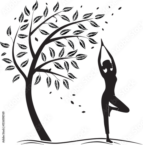 yoga pose tree position balance human body calm
