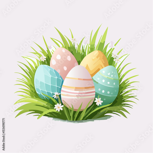 Minimal Easter egg scene with gentle colors and soft greenery, great for seasonal banners and product packaging