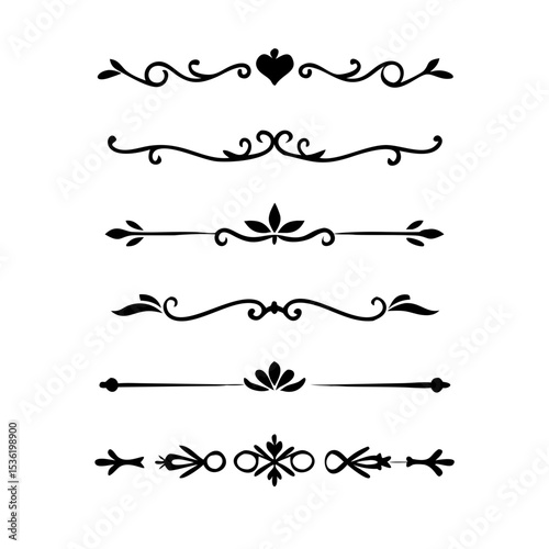 Text dividers with hearts doodle set. Wedding decorative elements. Divider ornament, borders, lines. Hand drawn vector illustration isolated on white background
