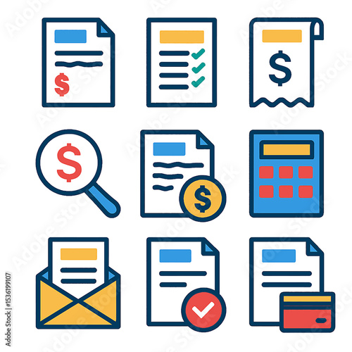 Collection of financial documents, receipts, and accounting tools.