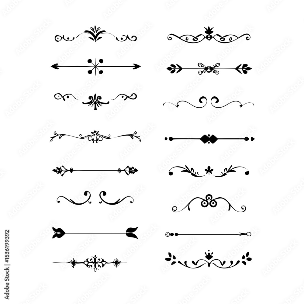 Obraz premium Text dividers with hearts doodle set. Wedding decorative elements. Divider ornament, borders, lines. Hand drawn vector illustration isolated on white background 