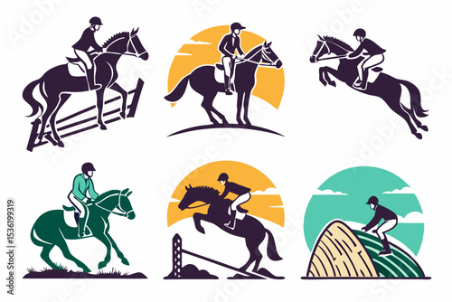 set of Horse Riding silhouette vector illustration