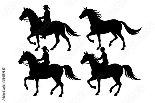 set of Horse Riding silhouette vector illustration