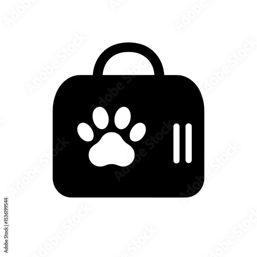 Carrier box with paw – represents pet transport or travel case, solid icon
