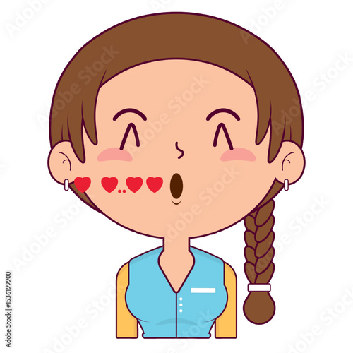 girl braid hair whistling love face cartoon cute