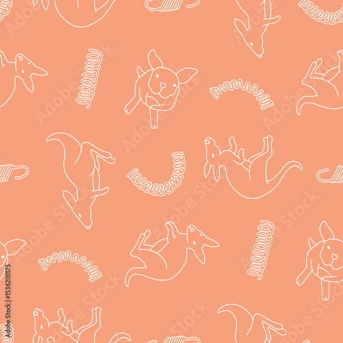 Outline Vector Seamless Pattern of Kangaroo Metal Spring Background for Fashion Wrapping Print Fabric