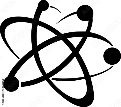 Black Silhouette Vector of Scientific Atom Model Symbol